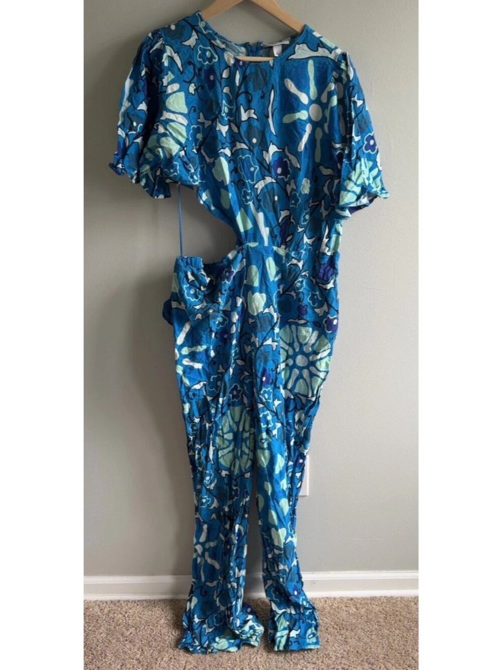 Rhode for Target Blue Floral Linen Blend Cutout Jumpsuit Plus Size 1X Women’s
